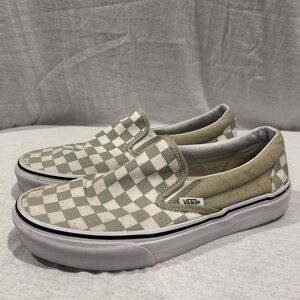 Vans Green and White Checkered Slip-Ons